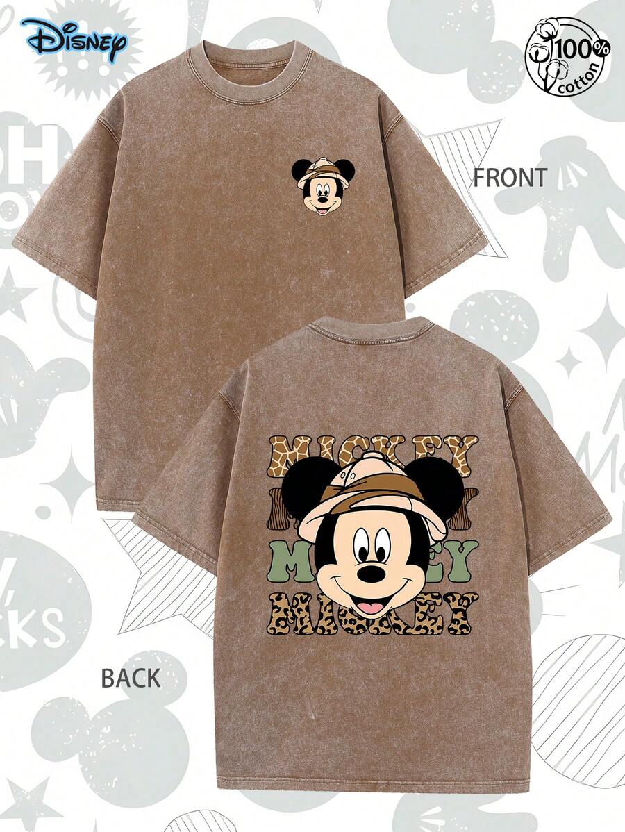 [Disney Authorization] Adventure Mickey T-Shirt, Retro Mickey Mouse 2026 Shirt, Disney Trip Shirt, Disney Pattern Tee, Comfortable, Fashionable, Casual Top, Streetwear, Leopard Print Mickey, Suitable For Gatherings, Daily Wear And Vacations, Street, 230G Washed Cotton High-Quality Double-Sided Printed T-Shirt, Men's And Women's T-Shirts, The Perfect Holiday Gift - Cà phê nâu - Xem 1