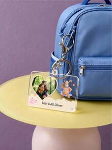 Llavero con foto en forma de corazón personalizado, llavero con foto personalizado como regalo para papá, familia, recuerdo, estilo romántico y lindo para llevar a diario como accesorio de bolso, regalo de cumpleaños, Día del Padre, aniversario, vacaciones, llaveros con imagen personalizada, colgante de memoria con texto personalizable - Estilo A - Ver 6