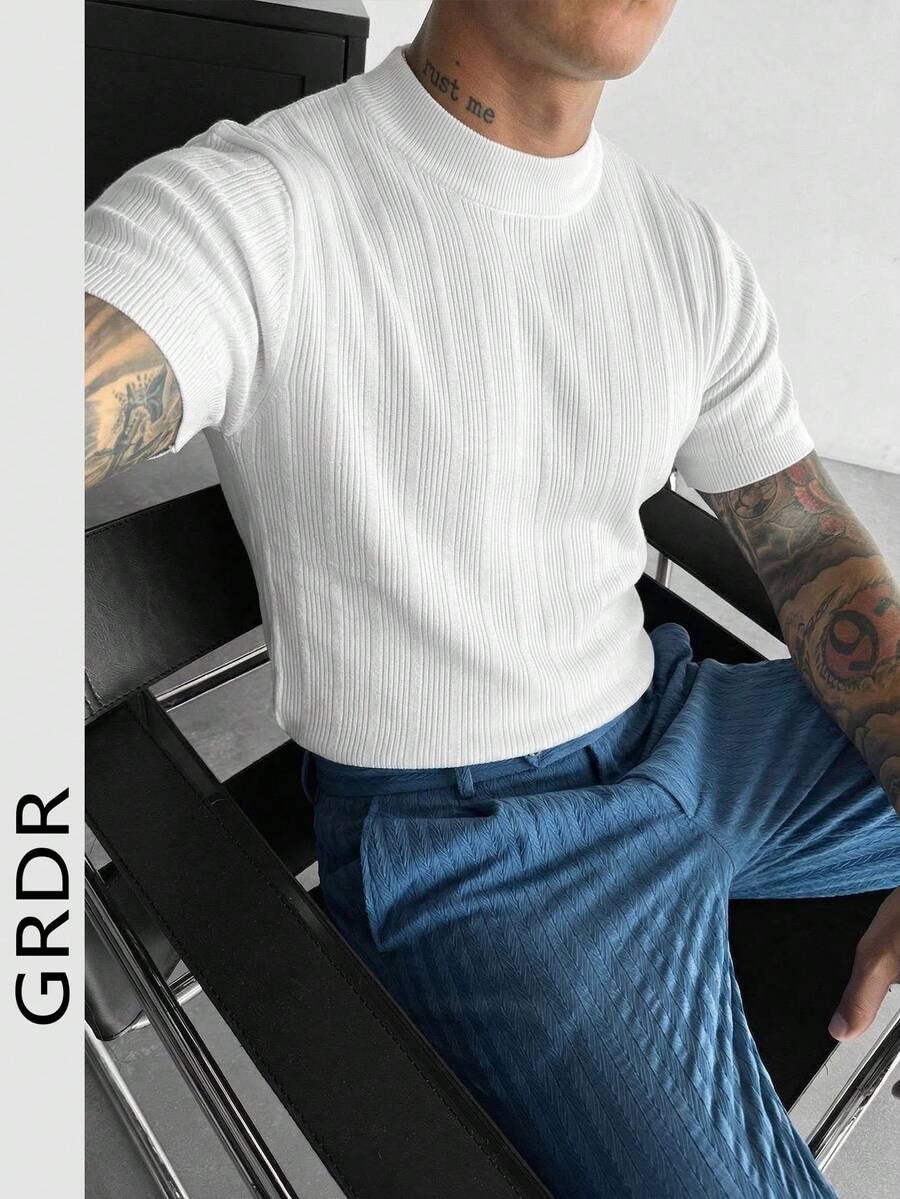 GRDR 男士夏季短袖纯色针织 Polo 衫,适合夏季外出穿着,时尚造型必备单品 - 白色 - 查看 1