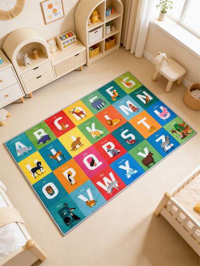 1pc Animal & Letter Early Education Children's Room Decor Floor Mat, Decorative Carpet, Bedroom Decor, Small Rug, Carpet, Home Decor, Living Room Carpet, Small Living Room Rug, Bedroom Rug, Living Room Home Decor, Outdoor Rug, Washable Carpet
