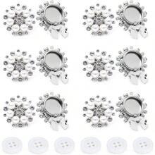 Button Covers Cufflinks Set, Gold Clip - Ons Women Men, No - Sew Covers Dress Shirts, Blouses Button Decoration - Silver Base-pearls-17.5mm + 6PCS - View 1