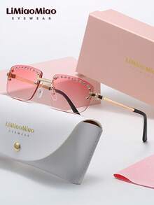 LiMiaoMiao Kacamata Hitam Fashion Unisex Persegi Panjang Tanpa Bingkai, Perlindungan UV400, Cocok untuk Pakaian Liburan dan Hari Raya, Dilengkapi Kotak dan Kain Pembersih, Dapat Digunakan sebagai Hadiah Liburan - MultiWarna - View 15