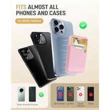 Phone Card Holder For Phone Case Leather Credit Card Sticky Wallet 3 Pockets Back Of Phone Compatible For IPhone Android Samsung Pink 1 Pack - 粉紅色1包 - 查看 5