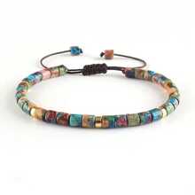 1pc Bohemian Style Colorful Natural Stone Beaded Adjustable Bracelet, Unisex Versatile Accessory - Colorful Imperial - View 2