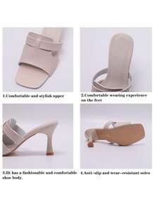 女士高跟凉鞋，夏季仙女风细跟人字拖，发夹式趾套拖鞋，沙滩度假时尚交叉绑带鞋 - 米色 - 查看 8