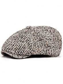 Herringbone Tweed Newsboy Cap | Vintage Flat Cap For Men | Retro British Style Hat,Summer,Beach,Holiday - A - View 10