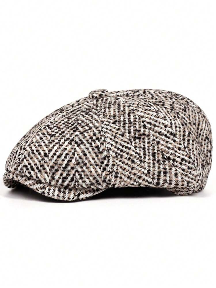Herringbone Tweed Newsboy Cap | Vintage Flat Cap For Men | Retro British Style Hat,Summer,Beach,Holiday - A - View 10