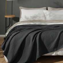 100% Cotton Waffle Weave Blanket Queen Size 90"X90" - Lightweight Washed Soft Breathable - Perfect Layer For Couch Bed Sofa - Elegant Home Decoration Gift - Black - Đen - Xem 1