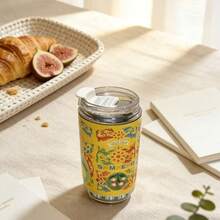 新款高品质双面图案保温杯，办公便携杯，咖啡杯，户外旅行车载杯，不锈钢材质，真空保温饮料杯，适合学生和成人居家、学校、办公室、聚会、露营、野餐等场合使用。杯身两面图案不同。 - 彩色 - 查看 7