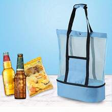 Summer Beach Mesh Tote Bag With Cooler Compartment – Large Picnic Pool Travel Bag - A - View 4
