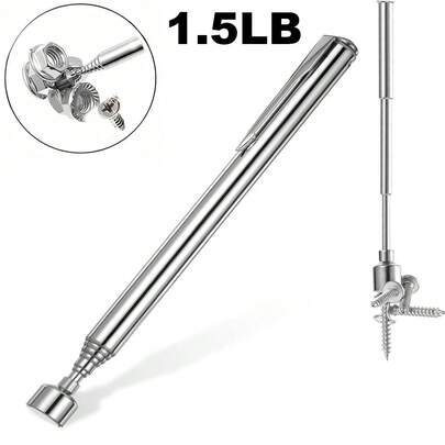 1.5LB Portable Telescoping Magnetic Pickup Tool – Rotatable Silver Rod With Retractable Pen Clip, Handheld Magnet Sweeper For Home Improvement, DIY, Auto Repair & Workshop