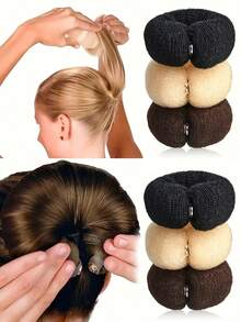 1 pezzo/3 pezzi Creatore di chignon magico, strumento per acconciature, anello per chignon, creatore di chignon attorcigliato, creatore di chignon a ciambella in spugna, arricciatore per capelli (nero/tono pelle/marrone), festival, festa - Multicolore - Visualizzare 1