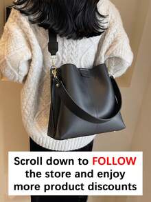 Korean High-End Versatile Bucket Bag, Fashionable And Solid Color Shoulder Bag, Retro And Niche Design, Women's Shoulder Bag Suitable For Work, Commuting, Daily Outings, Shopping And Dating - Black - View 2