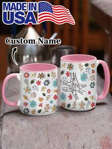 1pc 11oz/15oz Custom Mother's Day Name Mug, Personalized Coffee Cup With Printed Name. The Wrap-Around Pattern On The Mug Can Be Customized With Up To 8 Children Holding Their Mother's Hand. This Mother-Themed Mug With Floral Elements Is An Ideal Gift For Mom And A Unique, Thoughtful Present - 款式4 - 查看 2