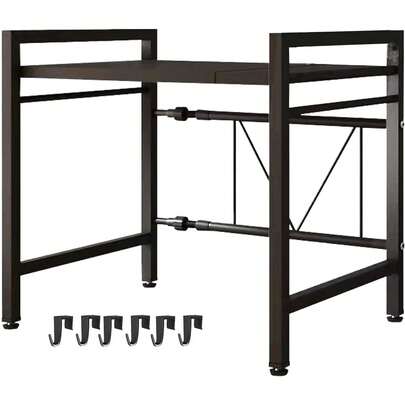 Microwave Oven Rack, Microwave Stand,Adjustable Shelf With 6 Hooks Microwave Shelf, Microwave Rack, Extendable Kitchen Microwave Stand, Microwave Stand With Storage (Shelf 001)