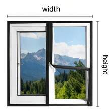 1 pieza Pantalla de ventana de malla con cremallera autoadhesiva y extraíble, bloquea eficazmente la entrada de insectos - negro - Ver 2