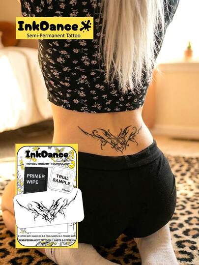 1 Set "Mariposa con Corazón Nuevo" Tatuaje Temporal, Tatuaje Semipermanente, Resistente al Agua, Efecto de Tatuaje Realista, a Base de Plantas D317