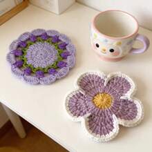 2个手工钩编郁金香花杯垫，郁金香花篮造型，隔热设计，玫瑰花杯垫，桌面装饰，节日礼物，独特创意家居装饰，适合情人节装饰 - 彩色 - 查看 17