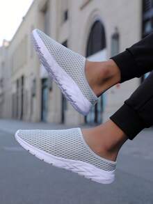 Men's Summer Slip-On Mule Sandals Men's Summer One-Piece Backless Slippers New Mesh Breathable Beach Shoes - Ash - View 3