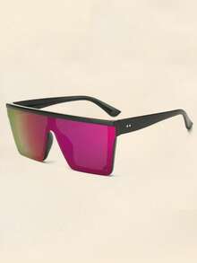 1pc Square Large Frame Rivet Rimless Mercury Color Unisex Fashion Glasses - Purple - View 4