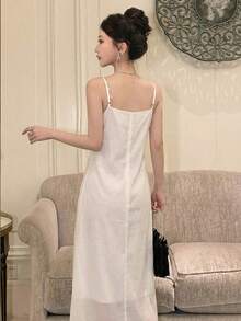 Đầm hai dây dáng rộng màu trắng kiểu Pháp Y6Y dành cho nữ, thích hợp mặc mùa hè. - trắng - Xem 2