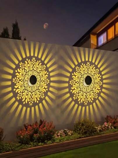 4pcs Solar Mandala Rose Projection Lights, LED Solar Peony Wall Lamps, Outdoor Garden Lights - Ideal For Garden Decor, Patio Decor, Fence Decor, Wall Decor, Stair Decor, Path Decor, Home Decor, Wedding Decor And Party Decor