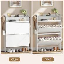 Shoe Cabinet Organizer With 2 Flip Drawers,Freestanding Shoe Rack Cabinet, Shoe Cabinet Storage For Entryway, Foyer, Hallway, White, 31.5" W - View 4