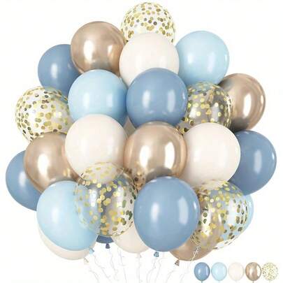 44 piezas Conjunto de globos azul polvoriento, arena, blanco y dorado con confeti dorado para fiesta de ducha, boda de adultos, cumpleaños, nupcial, bohemia, decoraciones y suministros DIY