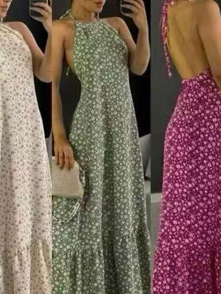 Women's Backless Halter Dress With Padded Cups H-6 - Fresh Green - View 1