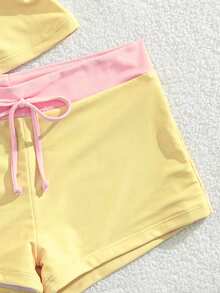 Bộ đồ bơi Tankini in họa tiết nhiệt đới dành cho nữ, bao gồm áo ngực tích hợp và áo hai dây đi biển. - vàng nhạt - Xem 11