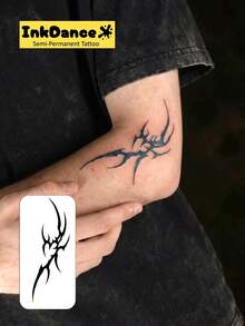 1 Kit "Cyber Thorn Heart Sigil" Technology Tattoos, Semi-Permanent Tattoos, Temporary Tattoos, Long Lasting, Fake Tattoos, Water-Resistant, Authentic Tattoo Look, Ink Dance Ink Dance, Plant-Based D302, Halloween Costume - Black - View 2
