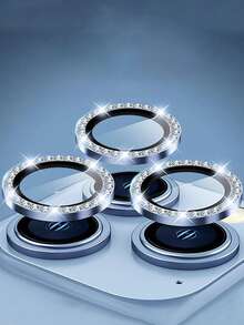 3pcs Rhinestone Glitter Protective Camera Lens Film, Scratch-Resistant & Shatterproof, Fit For IPhone 17 Pro Max, 17 Air / 11 / 12 / 13 / 14 / 15 / 16 / Mini Plus Pro Max - Silver - View 6