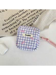 绗缝格纹收纳卫生包，女士洗漱包，化妆包，零钱包，迷你化妆包，钥匙，杂物收纳包，学生包 - 彩色 - 查看 7
