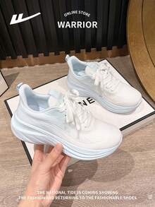 WARRIOR 1双女士系带跑步鞋，新款时尚百搭舒适休闲户外运动鞋 - 白淺藍色 - 查看 3