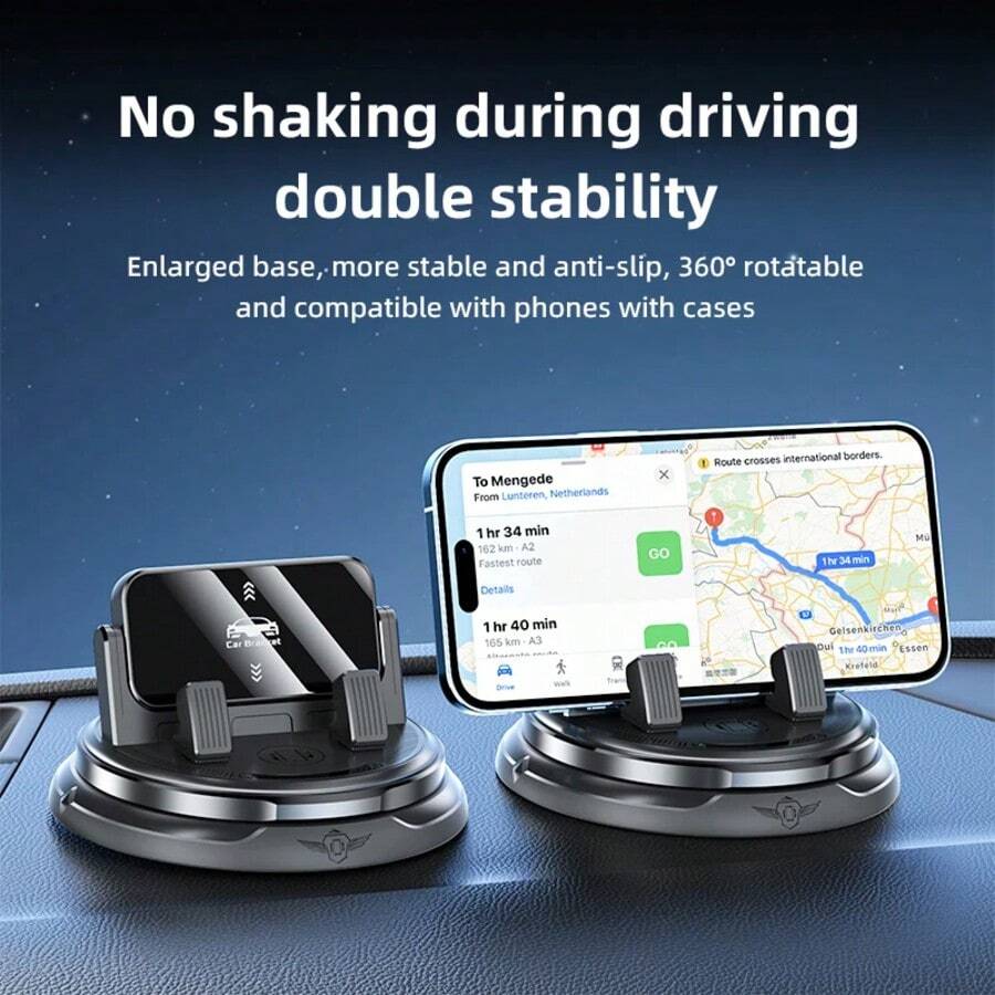 Giá đỡ điện thoại ô tô xoay 360°, làm bằng chất liệu ABS với miếng đệm chống trượt. Thích hợp sử dụng trên bảng điều khiển ô tô, văn phòng và nhà. - màu đen - Xem 1