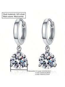 KAHOOT 1 par de pendientes de plata de ley 925 con piedras de moissanita, con 0.5ct x2, 1ct x2 o 2ct x2 de piedras de moissanita, de estilo clásico elegante y casual, minimalista pero sofisticado, con encanto retro, adecuado para uso diario, citas, bodas, fiestas, galas y eventos formales - Plateado - Ver 10