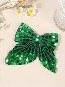 1pc Women's Glitter Bow Hair Clip, Shiny Grid Pattern Hair Barrette, Cute Party Performance Hair Accessory - Multicolor - View 5