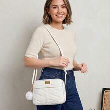 Women's Small Shoulder Bag, Reinforced Crossbody Bag + Keychain, Fashion Blogger Style - trắng - Xem 4