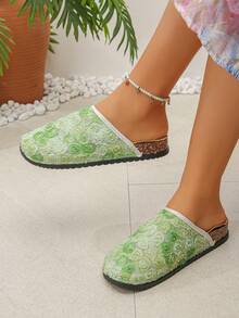 New Women's Flat Shoes, Mesh Bottom With Floral Decor, Casual For Daily Wear, Comfortable And Versatile Flat Sandals For Beach, Holiday, Party, Gradient Green Color With Random 3D Floral Pattern - Gradient Green - 3D Flower - View 4