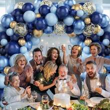Blue & Gold Balloon Garland Arch Kit, Navy Blue, Light Blue, Metallic Gold & Blue Balloon Arch Set, Macaron Blue & Gold Foil & Sequin Balloons For Birthday, Wedding, Graduation, Baby Shower Party Decoration - A-1 - View 8