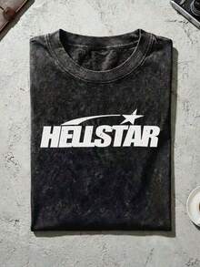 Blue Shooting Star Logo Graphic Tee Unisex Couple Matching Boyfriend Style Hell Star Double Sided Print Electric Color Y2K Aesthetic Acid Washed Cotton Graphic Tees Men Oversized T Shirt Summer Fits Camisetas Para Hombre,Mens Clothes,Graphic Tee,Summer Clothes,Summer Tops,Easter Fits,Spring Clothes ,Shirtssummer Outfits For Women O0LT - 黑色 - 查看 10