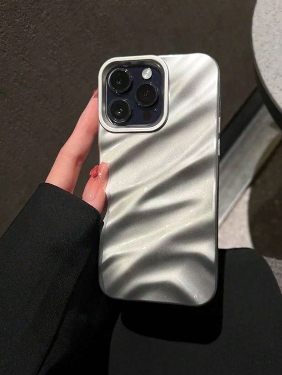 1个全新亮面闪光波浪纹手机壳，兼容 17 Pro Max/17/17 Pro/16 Pro Max/16/16 Pro/16 Plus/15 Pro Max/15 Pro/15 Plus/15/14 Pro Max/14 Pro/14/13 Pro/13/12 Pro/12/11/XS/X Max，防震柔软全包保护壳，女士适用 - 銀色 - 查看 1