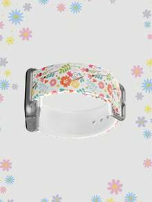 Green Leaf & Orange Floral Pattern Silicone Watch Band Compatible With Apple Watch 38mm 40mm 41mm 42mm 44mm 45mm 49mm, Fits Series Ultra/SE/8/7/6/5/4/3/2/1 - Multicolor - View 5
