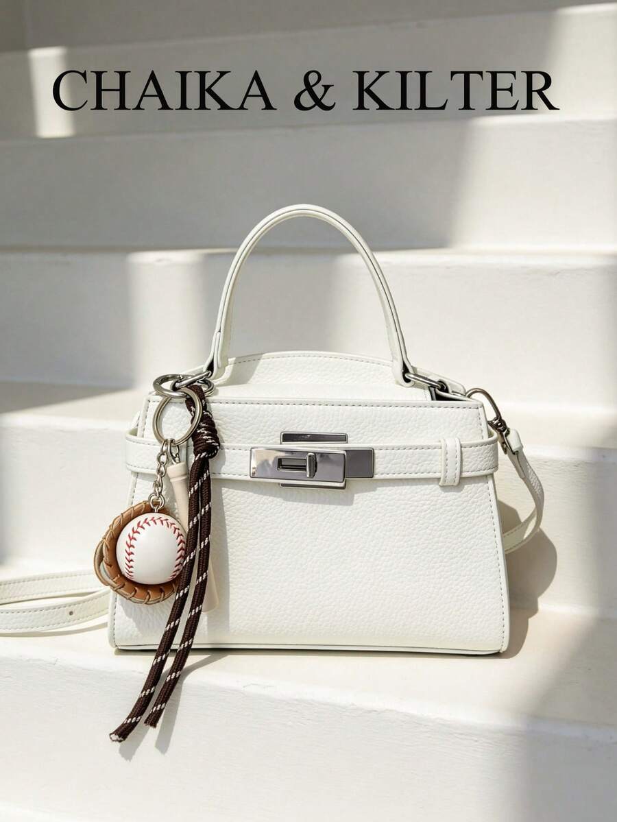 New Summer Lychee Pattern Fashion Women's Handbag, Stylish Adjustable Shoulder Strap Decoration, Minimalist Solid Color High-End Hardware Decor Commuter Shoulder Bag