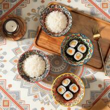Bộ 4 bát cơm kiểu Bohemian, đồ dùng ăn uống bằng gốm tráng men dưới men, bát ăn sáng tạo và chịu nhiệt. - Nhiều màu - Xem 4