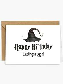 1 pieza Tarjeta de cumpleaños con sombrero de bruja mágico - Diseño caprichoso para fans de la magia - Felicitación de cumpleaños universal para todas las edades con mensaje de celebración "Lieblingsmuggel" - multicolor - View 5