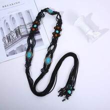 1 chiếc thắt lưng nữ kiểu Bohemian bằng hạt gỗ dệt, thắt nút thanh lịch, phù hợp với váy và quần jeans, mặc hàng ngày. - 3 hạt lớn dây thắt lưng - Xem 3
