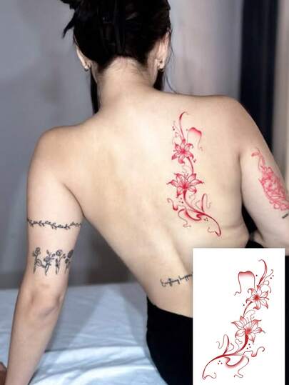 1 miếng dán hình xăm tạm thời thảo dược, giữ màu 7-14 ngày, hình xăm họa tiết hoa trừu tượng tối giản, chống thấm nước, thích hợp cho người yêu thích thời trang.