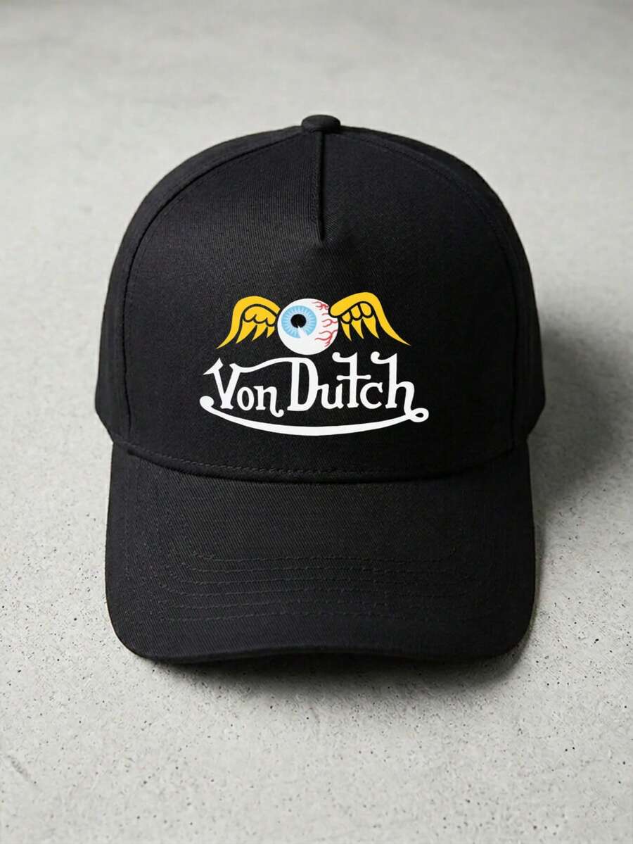 1pcs Von❤️Dutch Winged Eye Printed Baseball Cap, Classic Casual Retro Y2K Unisex Baseball Cap, Adjustable Size, Lightweight And Sun Protection, Suitable For Outdoor Sports, Daily Use, Parties, And - màu đen - Xem 1