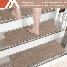 COSY HOMEER - Alfombra antideslizante de 28 x 9 pulgadas para escaleras de madera alfombras de escalera para niños y perros 100% poliéster TPE 15 unidades color beige protege el piso - 15 piezas - Ver 7